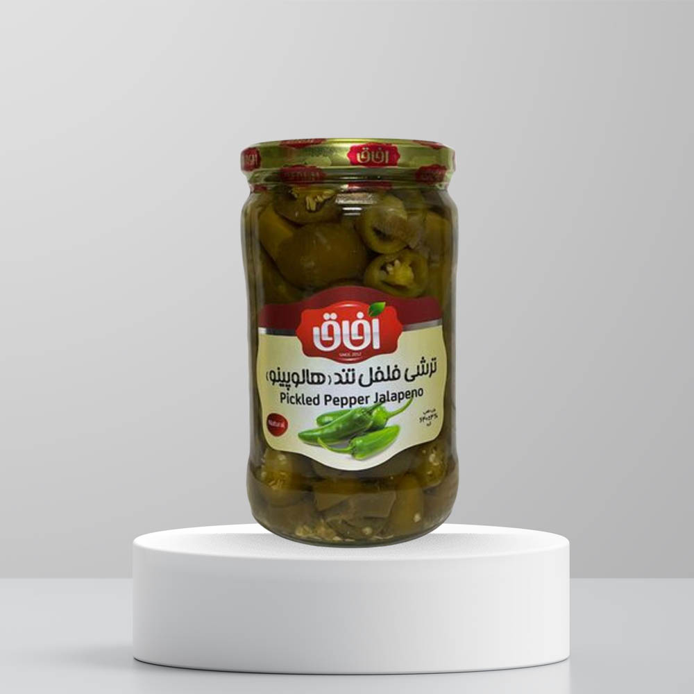 afagh pickled jalapeno Afagh Pickled Jalapeno pepper 680gr ترشی هالوپینو آفاق - Image 1