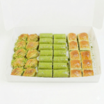 Mix Baklava Box -1kg جعبه باقلوای مخلوط – مربع / رول / شوبیت (با پسته) یک کیلوگرم